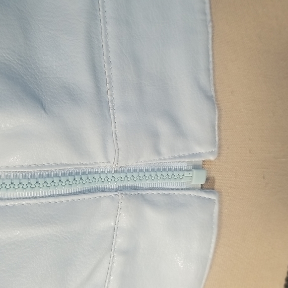 Judy Collection Faux Leather Light Baby Blue Zippered Jacket. M - Picture 8 of 12